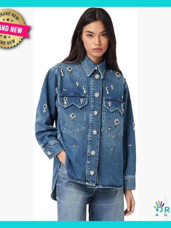 Tops - Classic Fit Denim Button Down Shirt Long Sleeve Elegant Chic Minimal